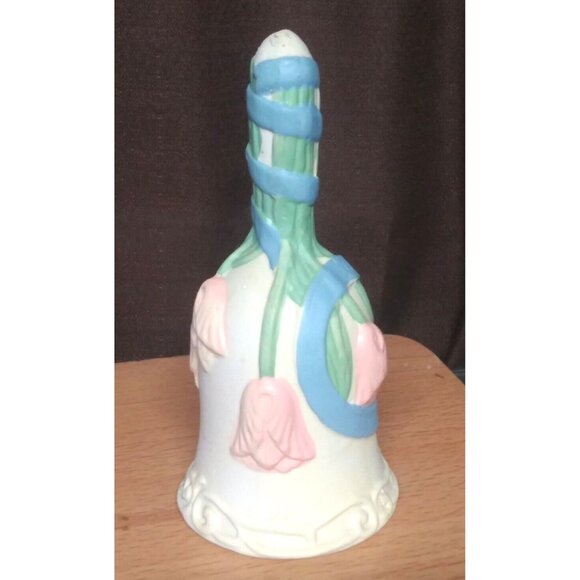 Easter Dinner Bell 3-D flowers Vintage Taiwan Bisque Porcelain "Happy Easter" - Picture 1 of 6